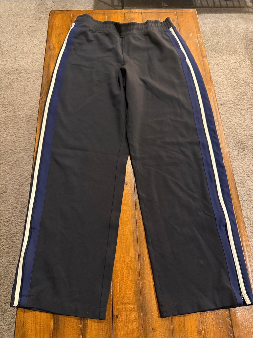 lululemon athletica Black Wide-Leg Pants with Navy and White Side Stripes